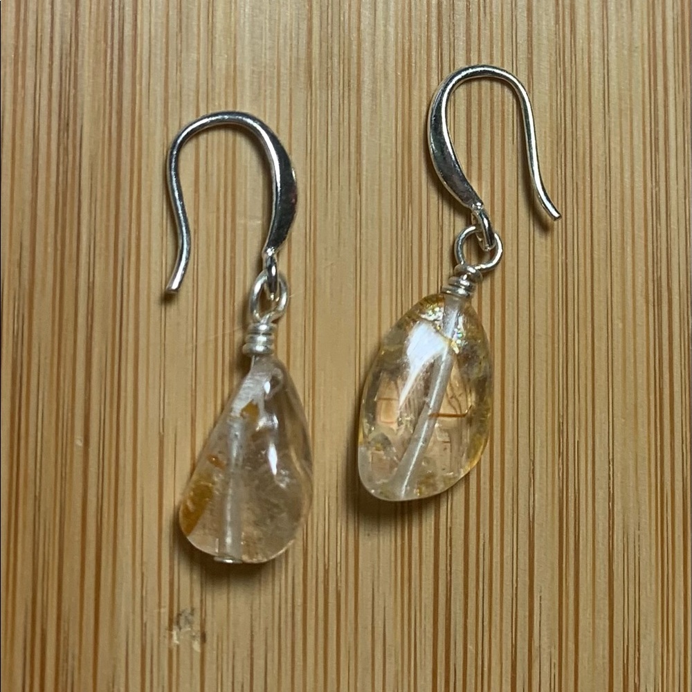 Rutilated Quartz earrings. SS Ear wire/ Small - Picture 5 of 6